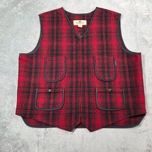 Woolrich Vest Mens XL Red Black Wool Blend Buffalo Plaid Field Utility Hunting